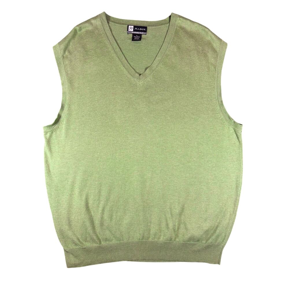 Jos A Bank Leadbetter Golf Men's L Green Cotton V-Neck Sweater Vest